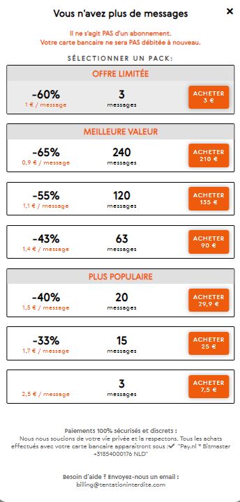 tentationinterdite.com: Prix / Coûts et méthodes de paiement